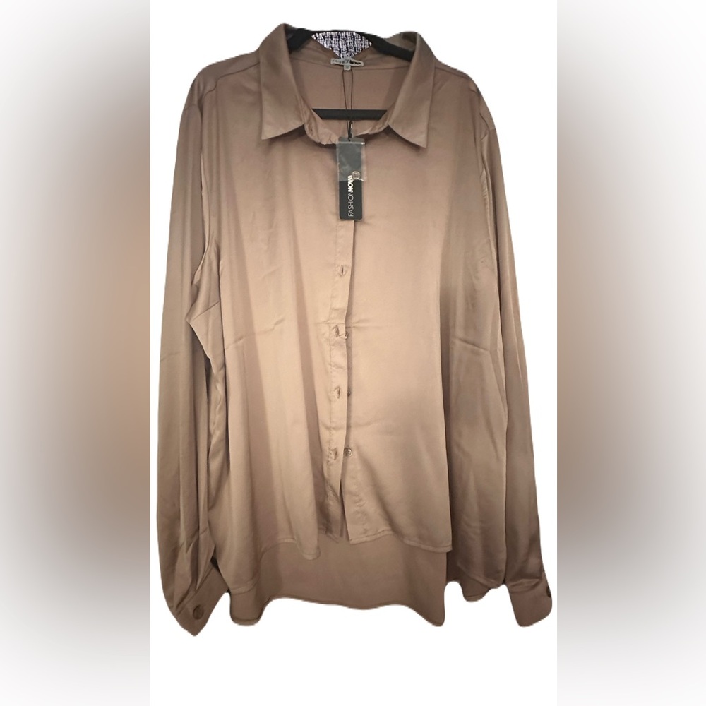 Fashion Nova Taupe Plus Size Silky  Blouse